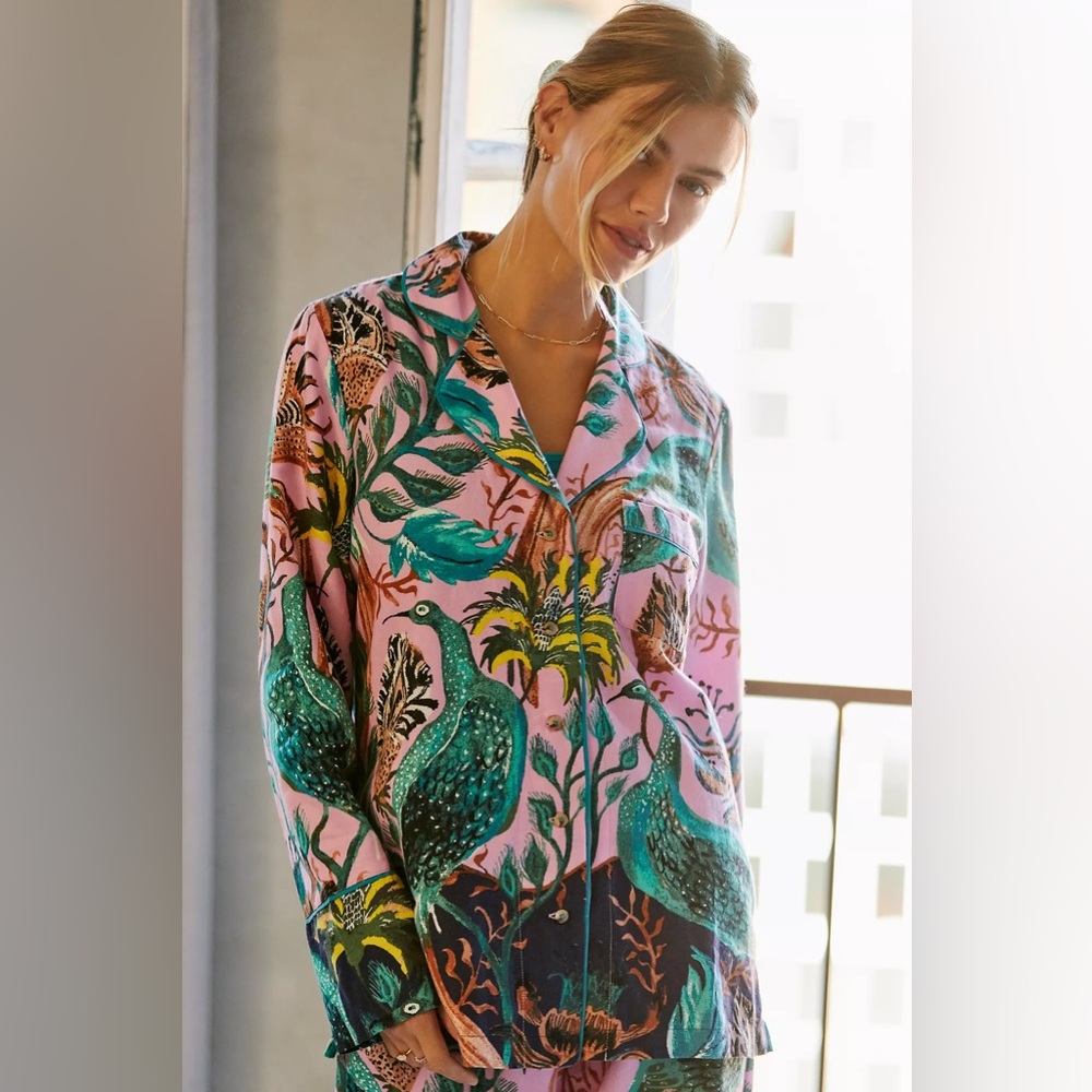 Anthropologie x Raphael Balme Peacock Print Sleep Top | XXS